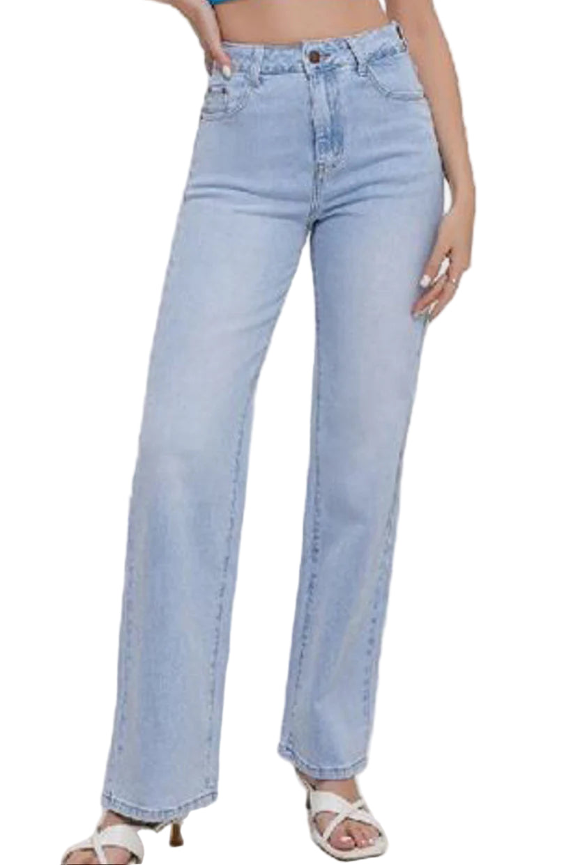 Blue Wash High Waisted Straight Leg Jeans