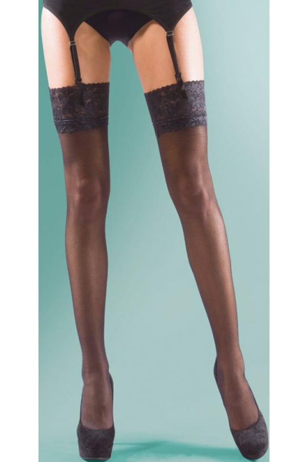 Supershine 15 Denier Reinforced Toe Lace Top Stockings