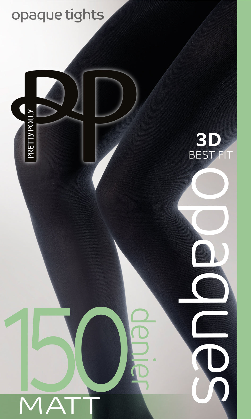 Black opaque tights with Pretty Polly branding on a white background
