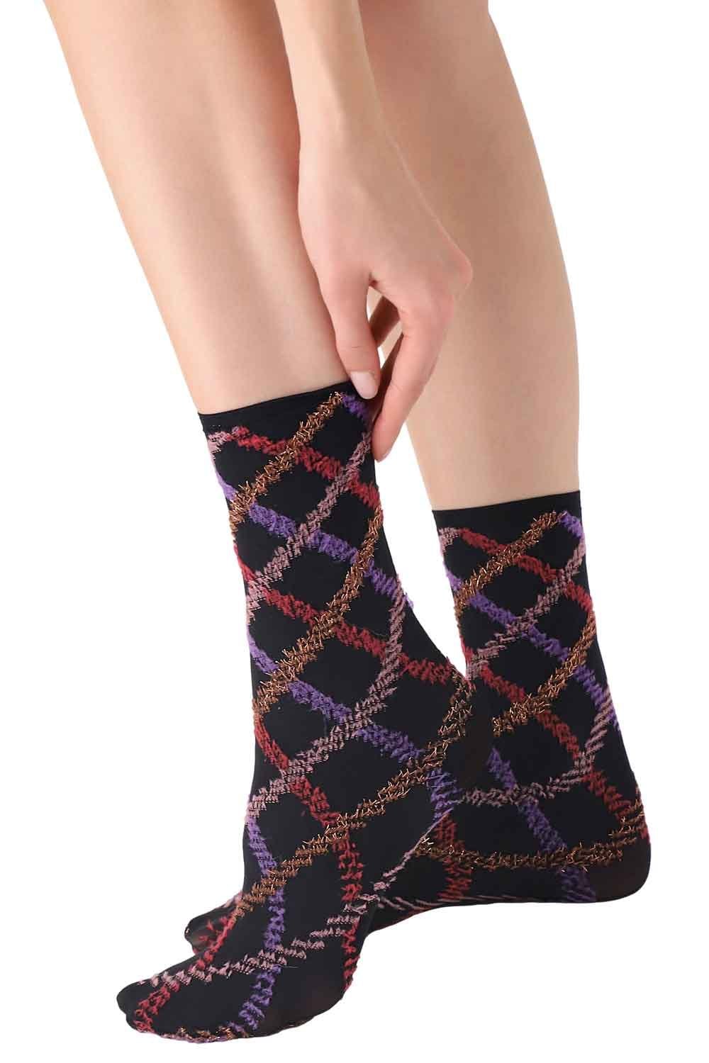 Fur Tartan Ankle Socks