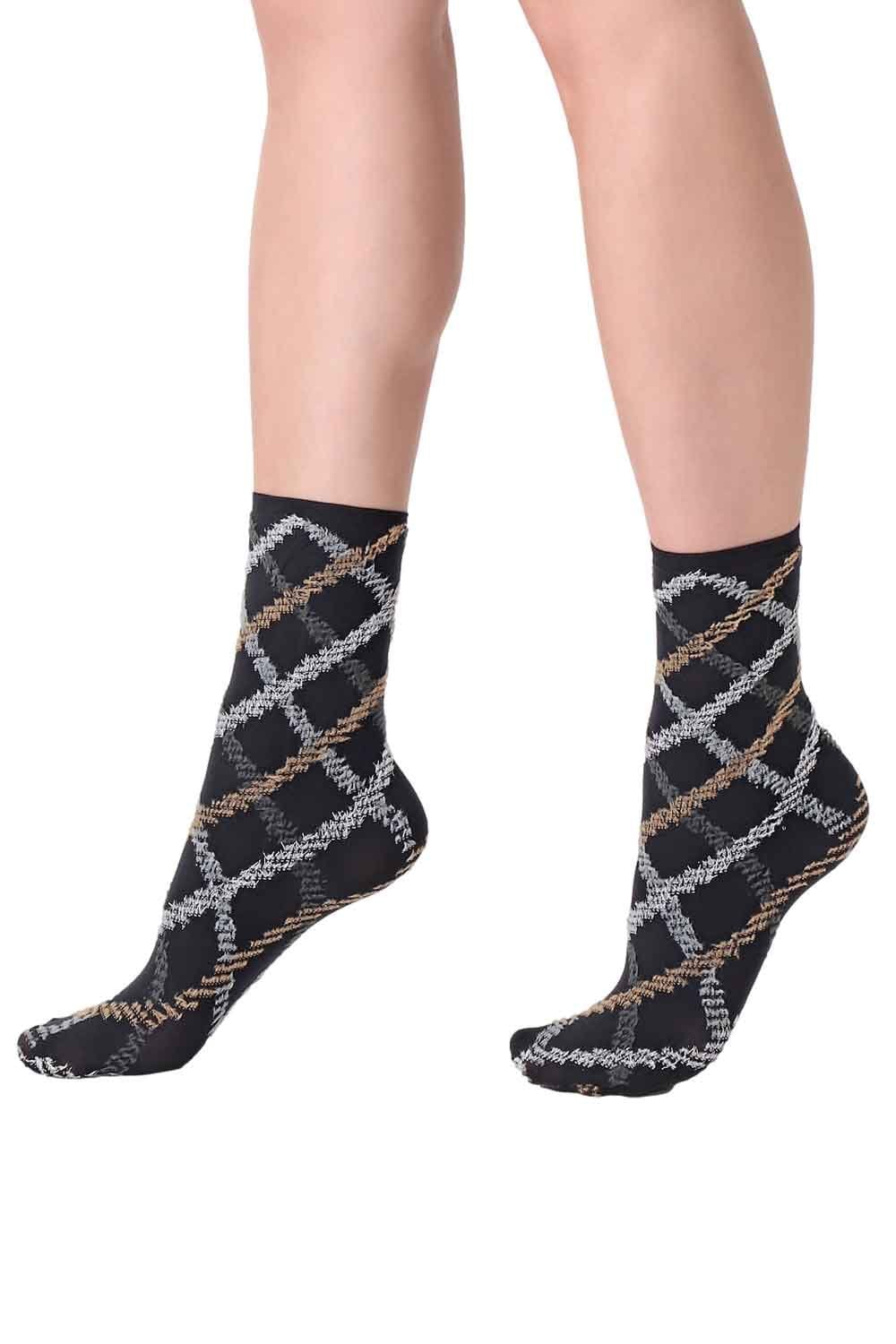 Fur Tartan Ankle Socks