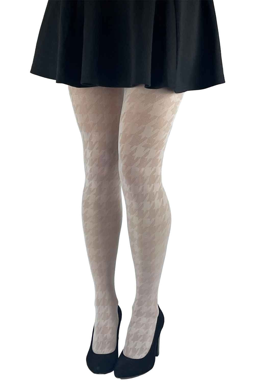 Cream Dogtooth Patterned Tights 1884