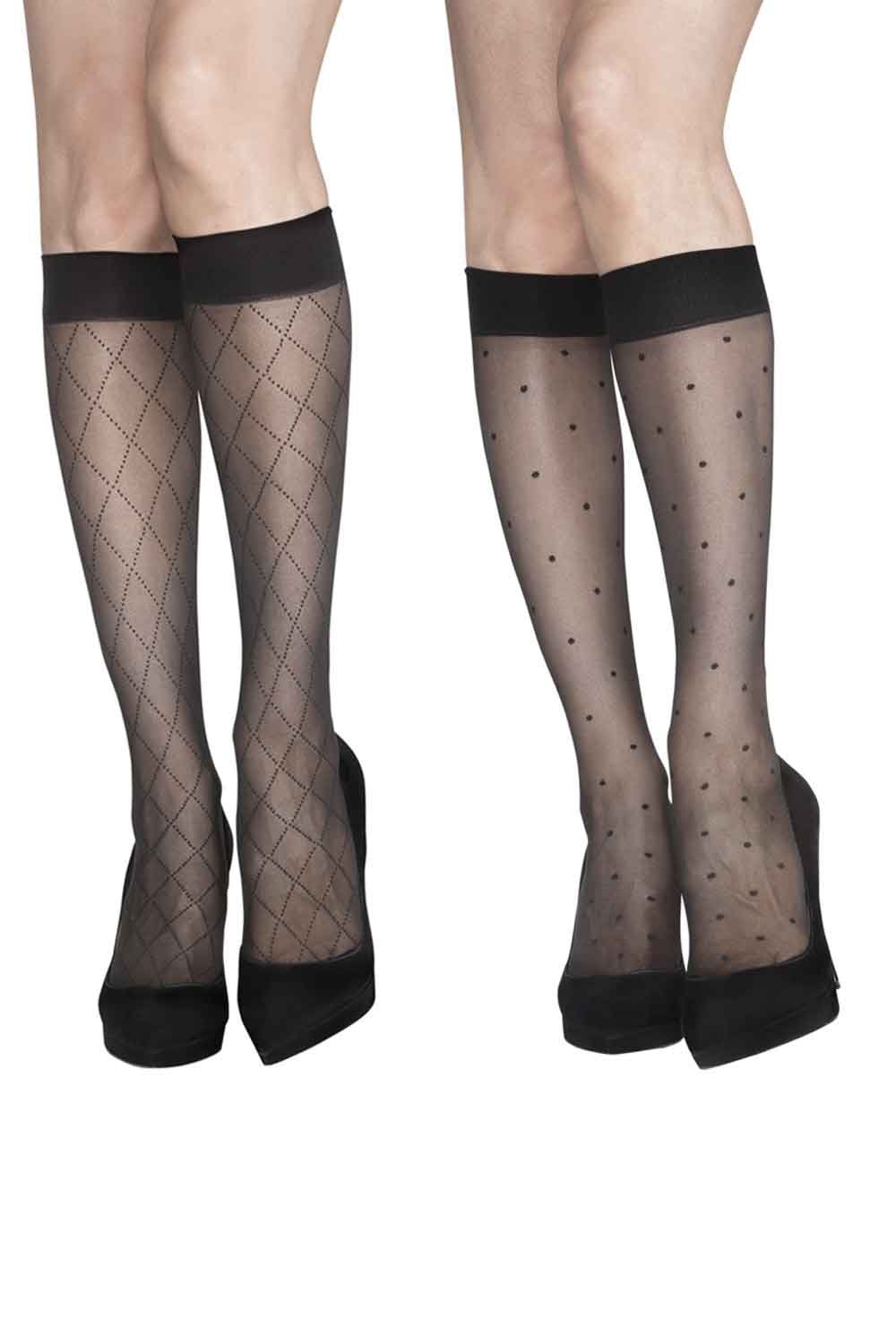 Spot & Diamond Knee High 2 Pair Pack CFAB