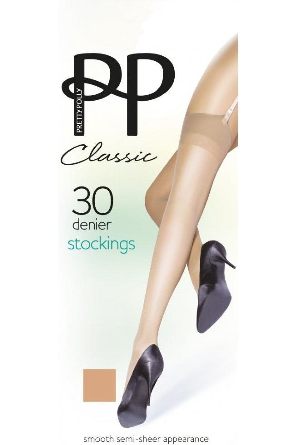 PP Classic 30 denier stockings with a model wearing them on a white background