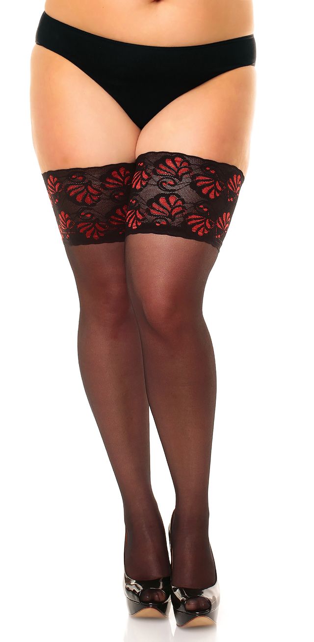 Glamory lace top hold ups on model