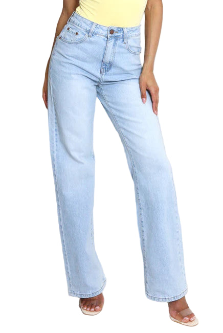 Blue Wash High Waisted Straight Leg Jeans
