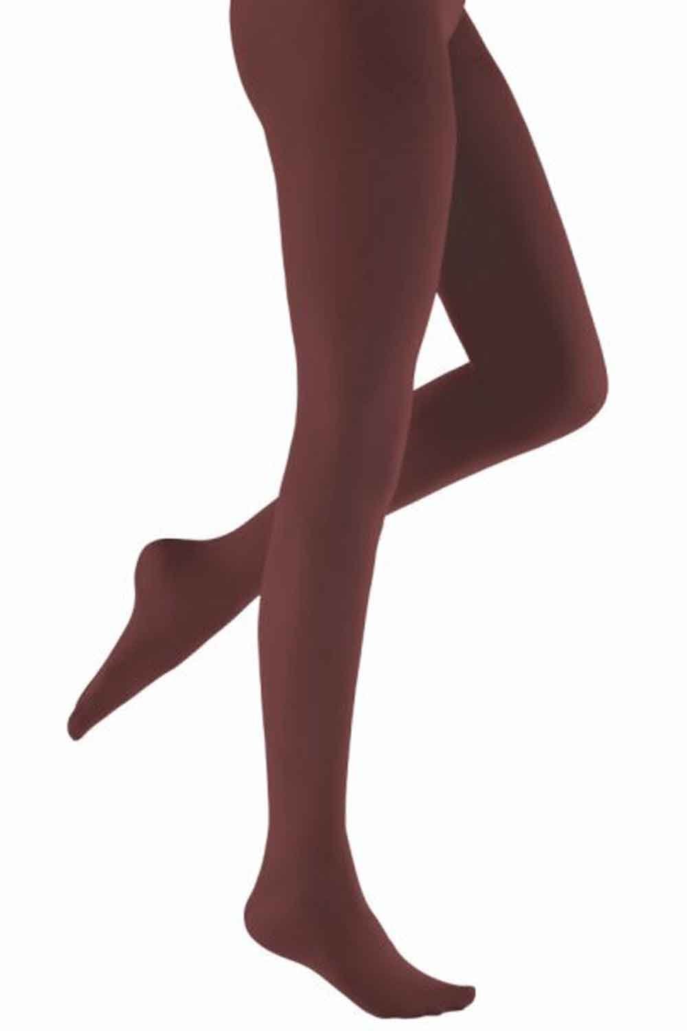 Brown tights worn by a person on a white background