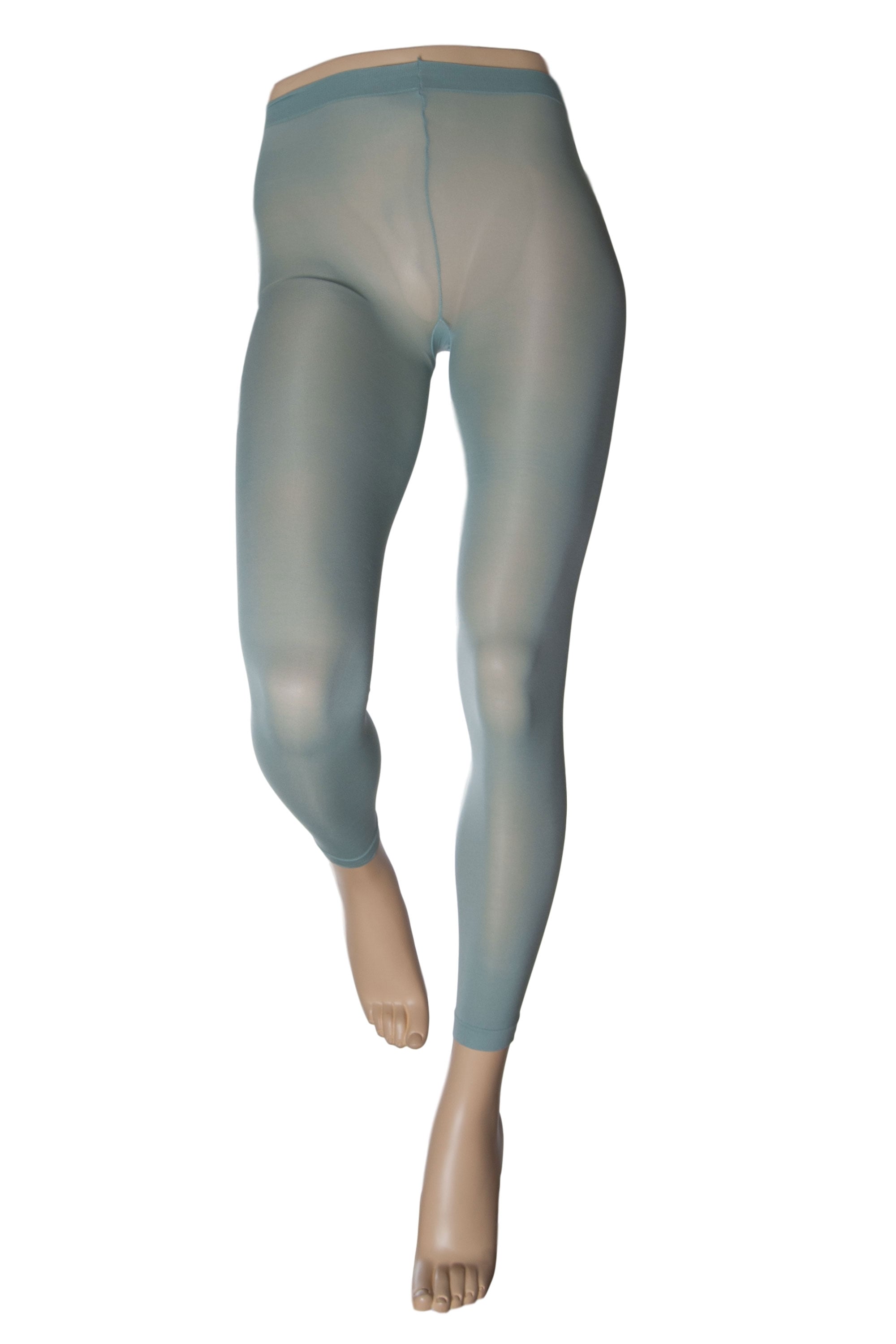 Mint coloured footless tighs against a white background