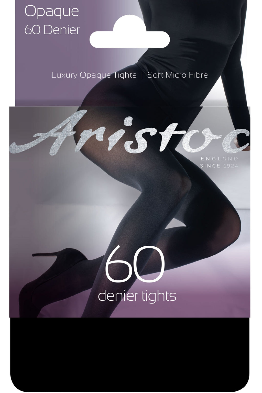 Aristoc 60 denier tights packaging with a silhouette of legs wearing the tights.