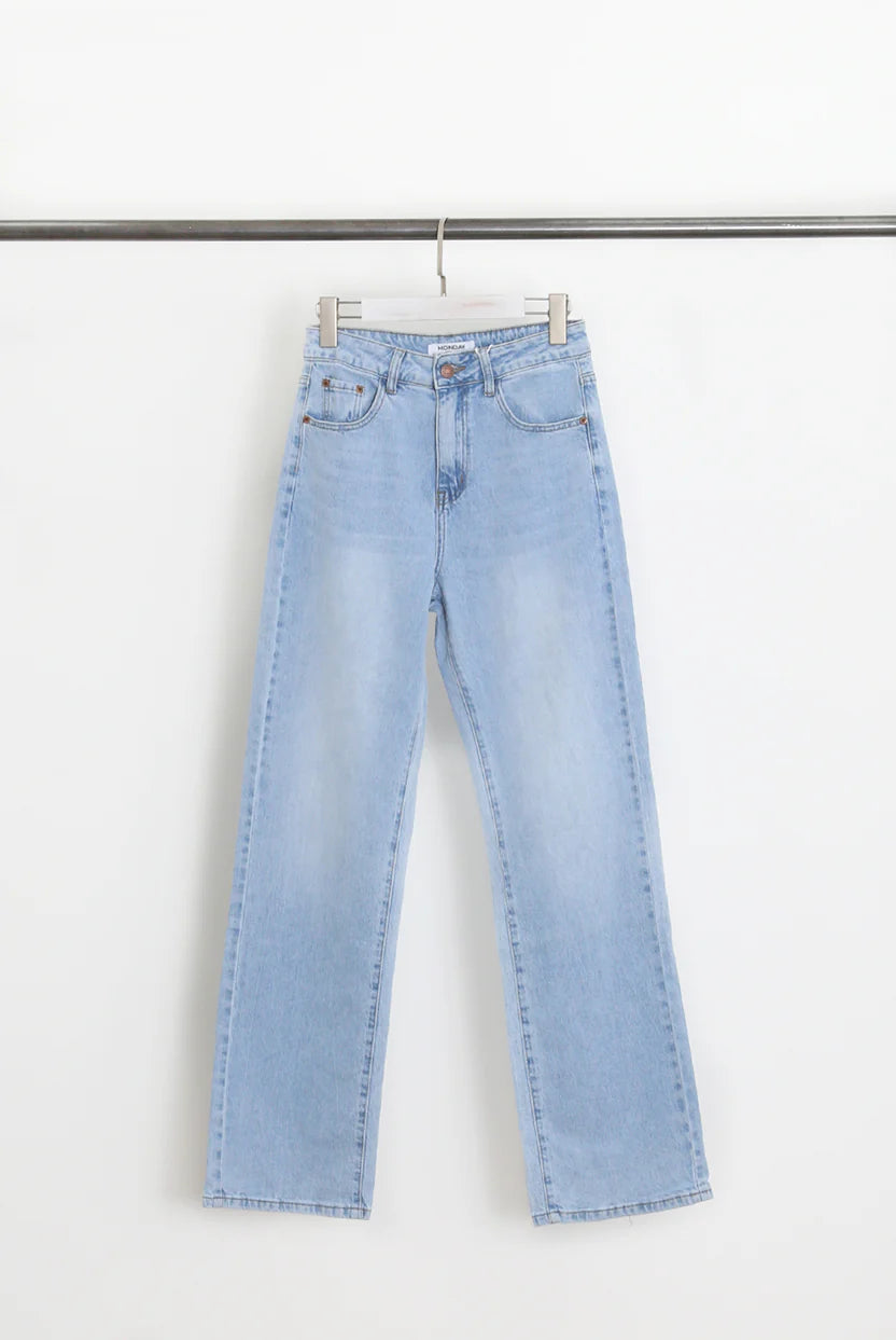Blue Wash High Waisted Straight Leg Jeans