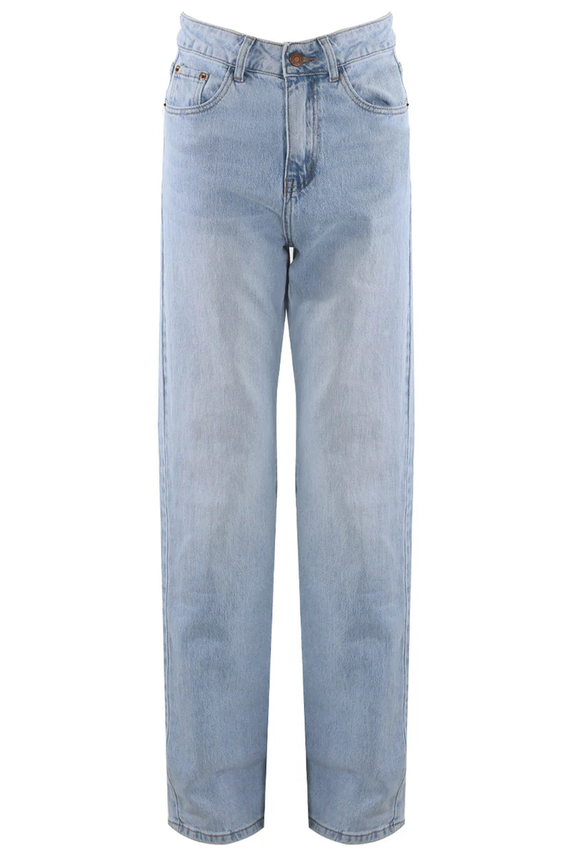 Blue Wash High Waisted Straight Leg Jeans