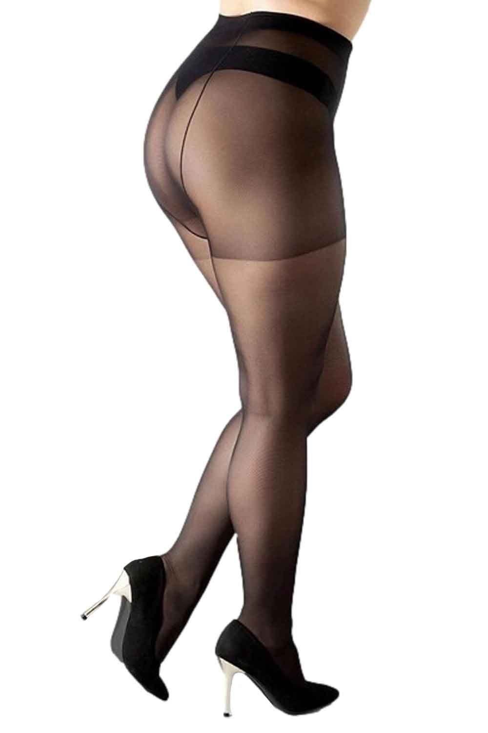 Allana 20 denier plus size tights  worn with high heels on a white background