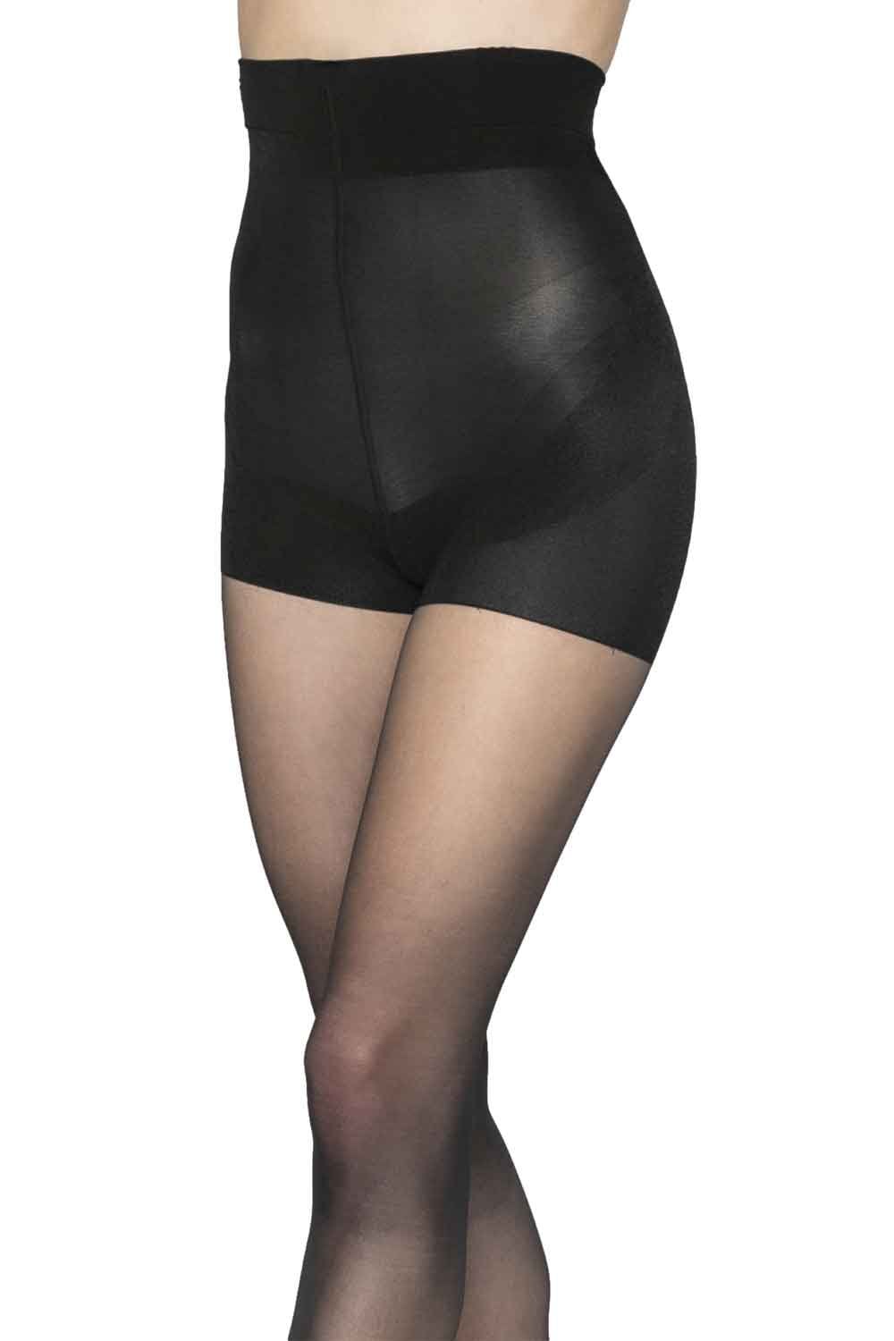 Black body shaper tights worn by a person on a white background