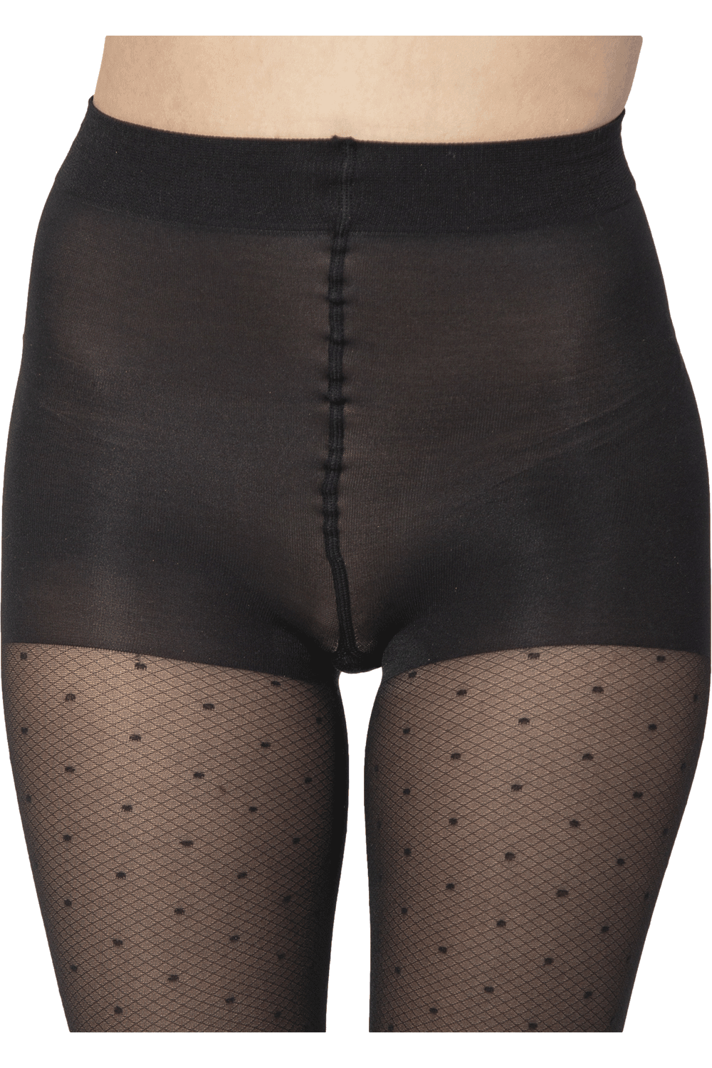 Black polka dot tights on a white background