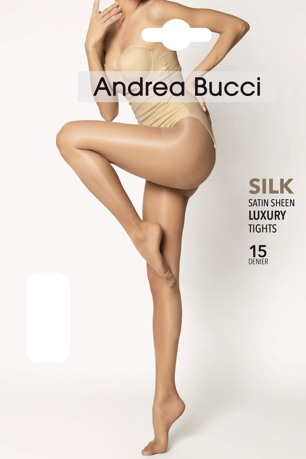 Andrea Bucci silk satin sheer luxury tights on a white background