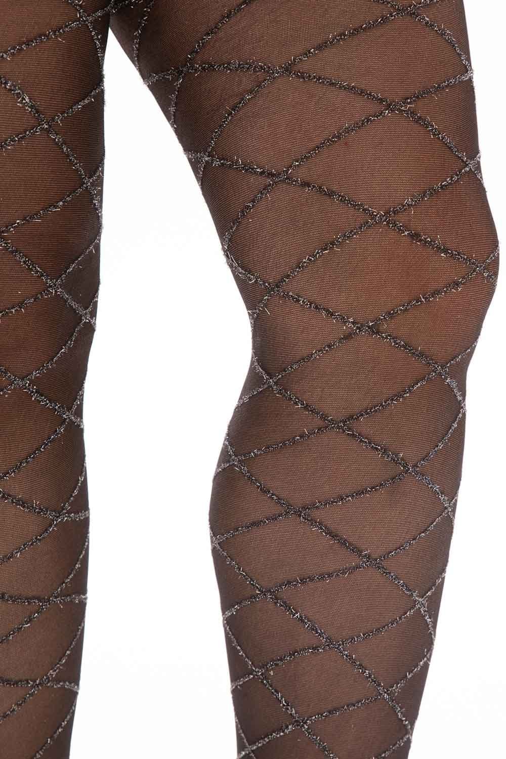 Argyll glitter curvy super stretch tights with a diamond pattern on a white background