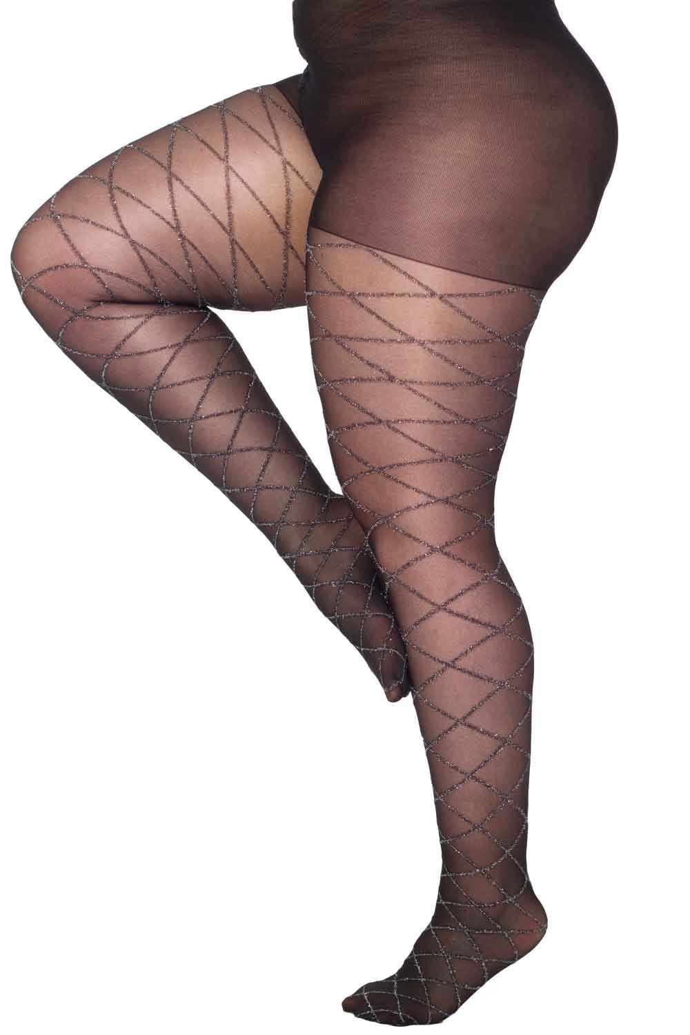 Pamela Mann argyll glitter curvy super stretch tights worn by a person on a white background