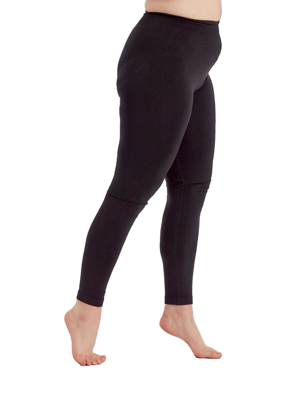 Black leggings worn by a person on a square background