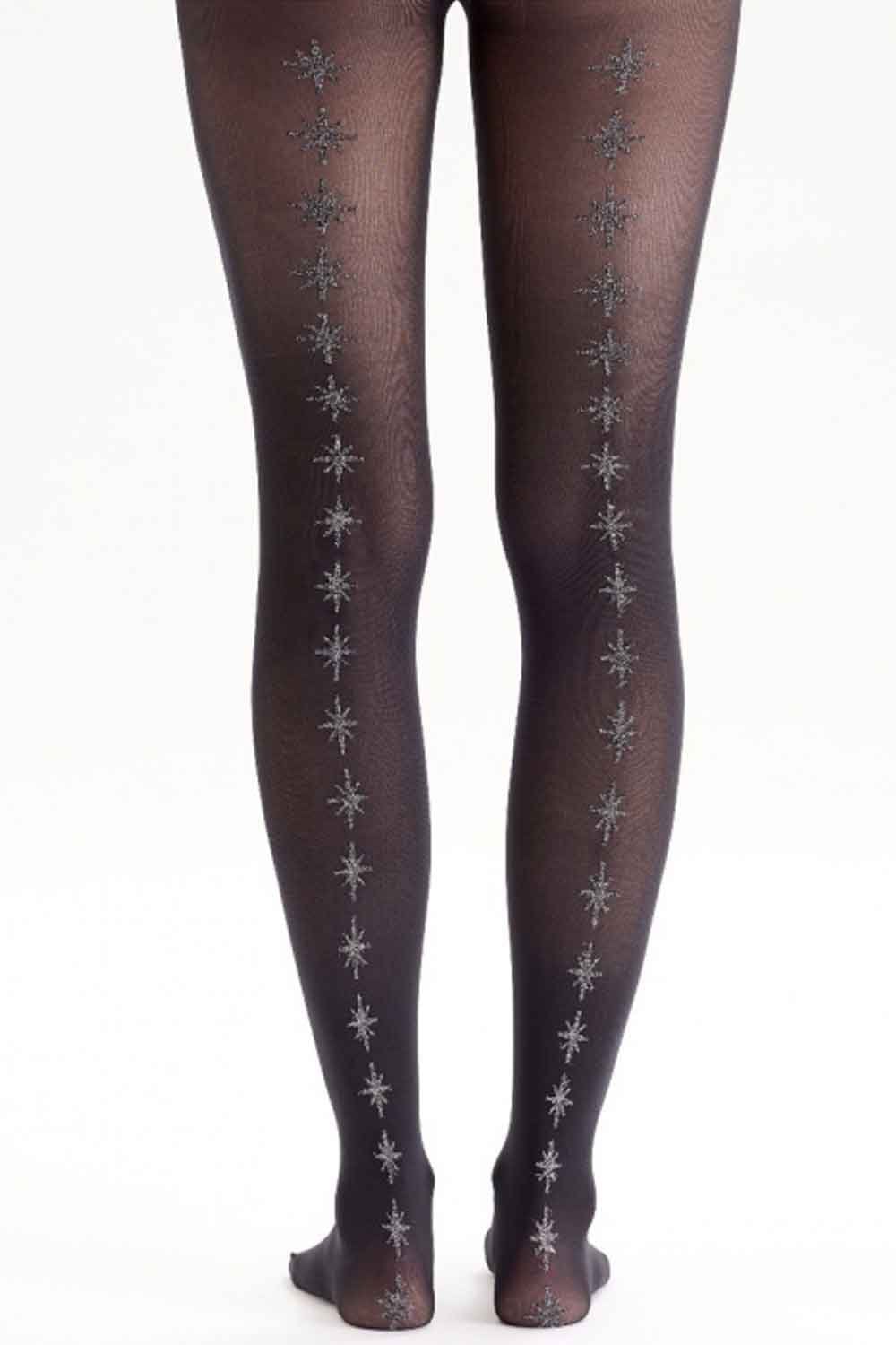 Black tights with star patterns on a white background