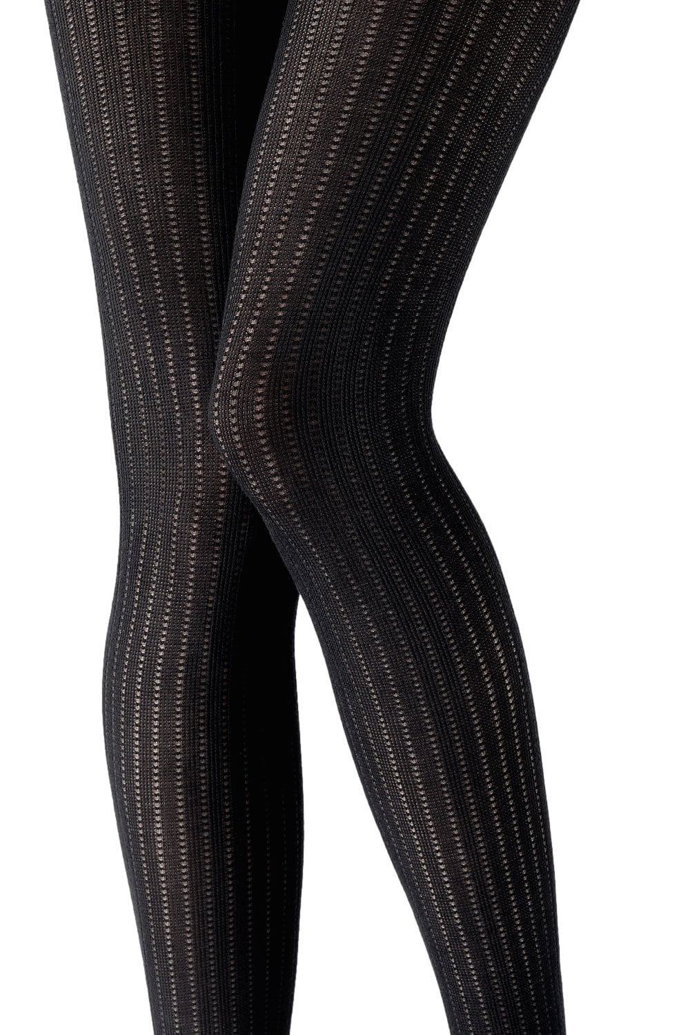 Black tights with rib pattern design on a white background