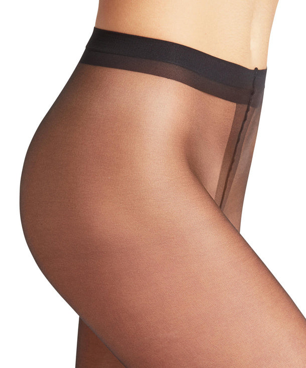 Sheer black Falke tights  being worn on a white background