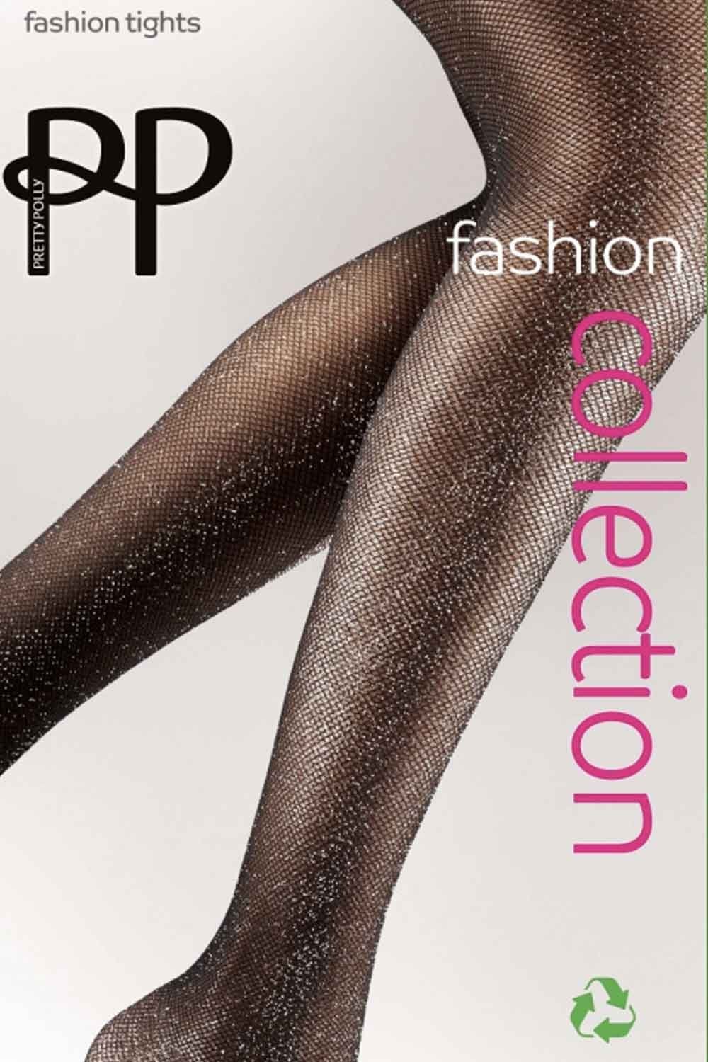Black fashion fishnet tights with 'PP' branding on a white background