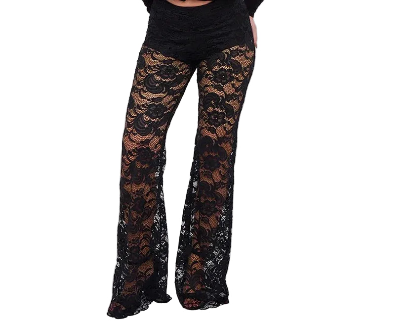 Black lace pants on a white background