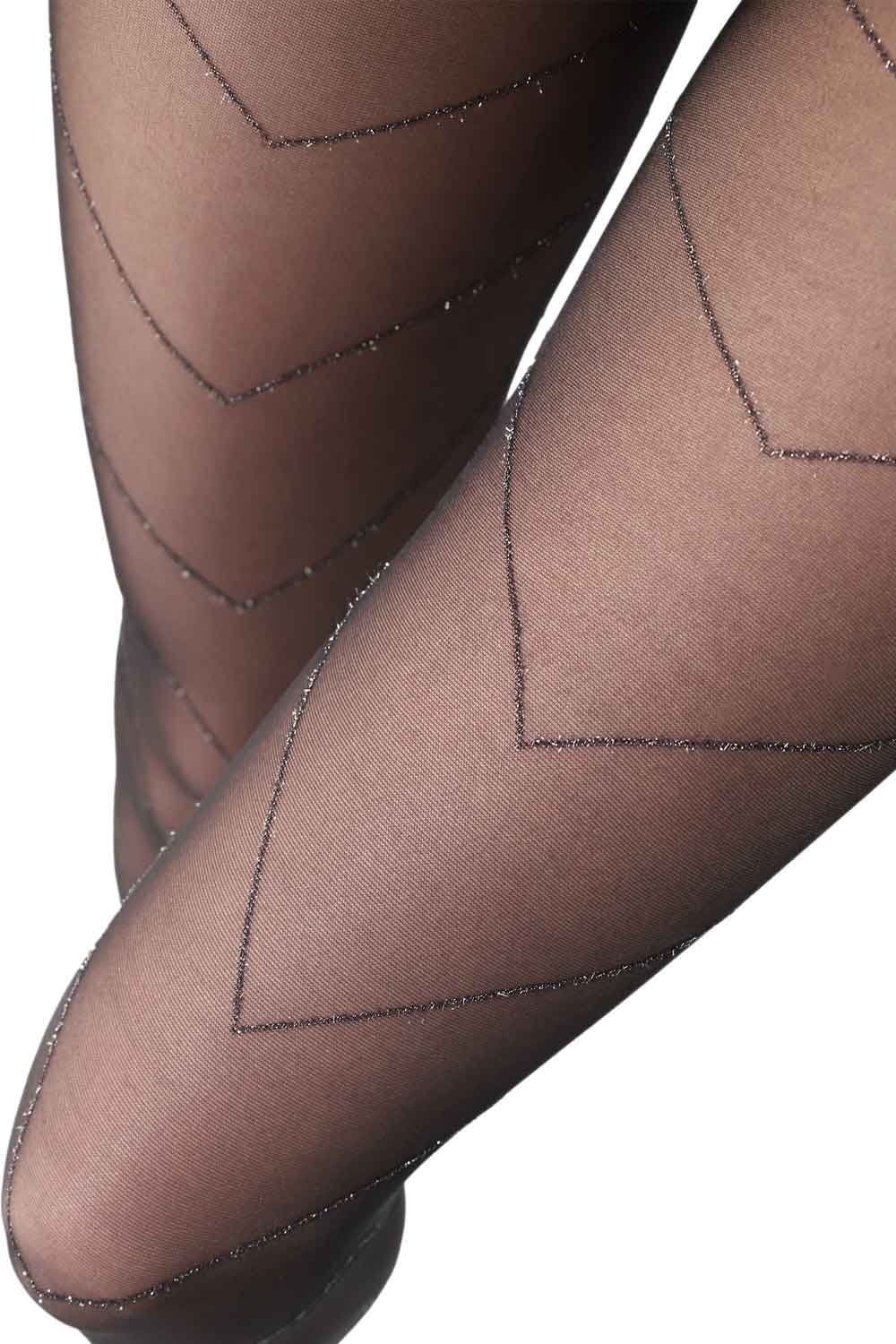 Close-up of chevron patterned tights  on a white background