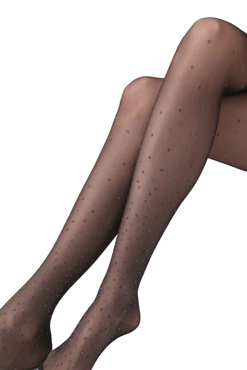 Bright dot sparkly patterned tights  on a white background