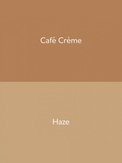 Two shades of brown with 'Café Crème' and 'Haze' text on a gradient background