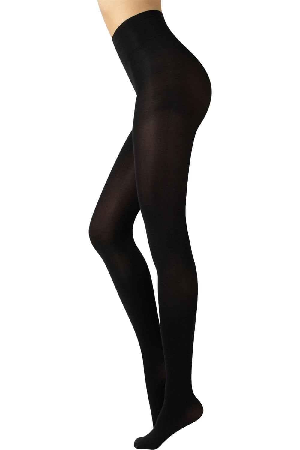 Black eco 50 denier  tights worn by a person on a white background