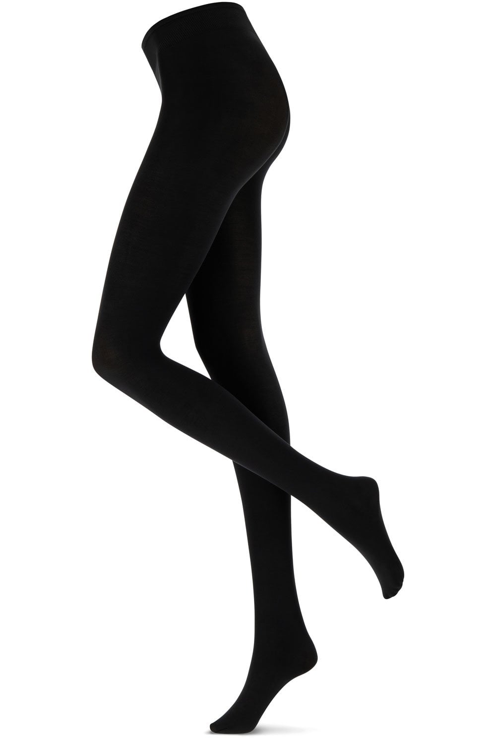 Black opaque tights on a white background