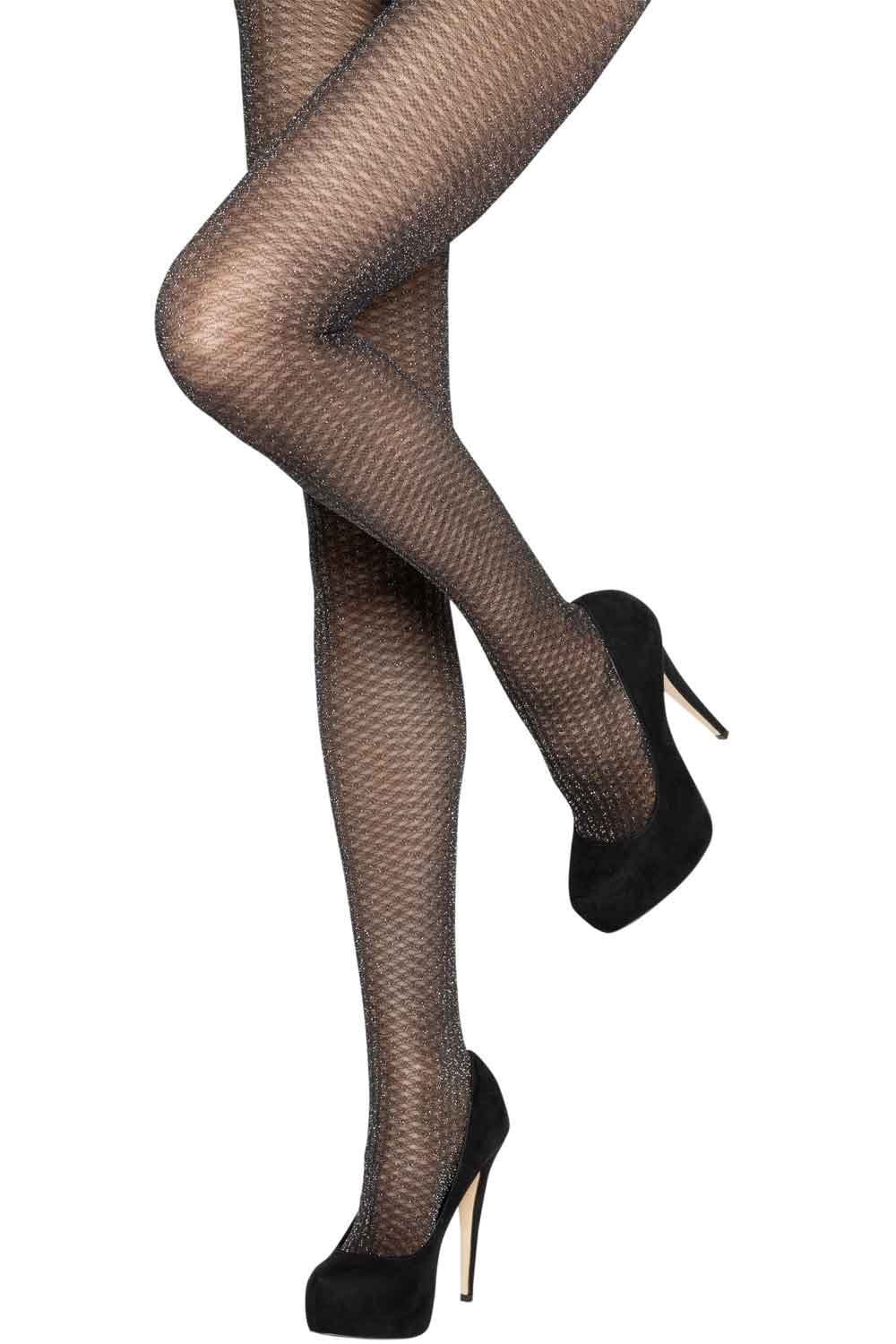 All over black/ silver sparkle tights on a white background