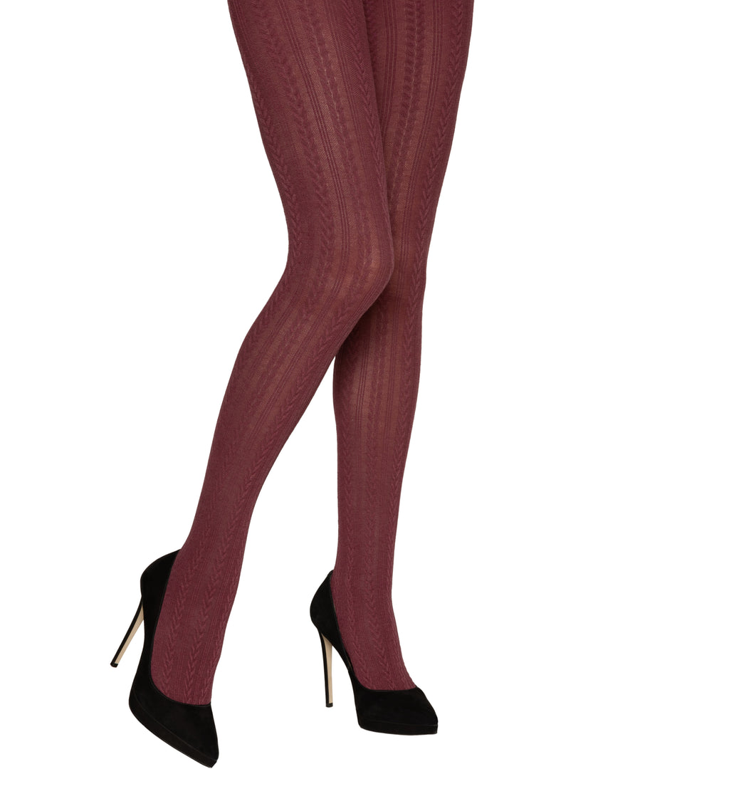 Cherry coloured chevron stripe design tights CABV