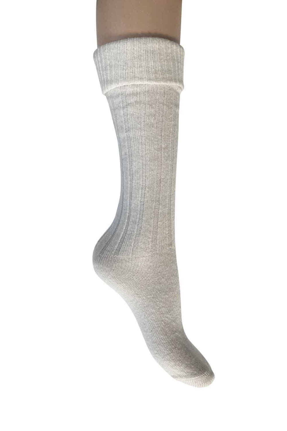 Cream comfy boot sock on a white background