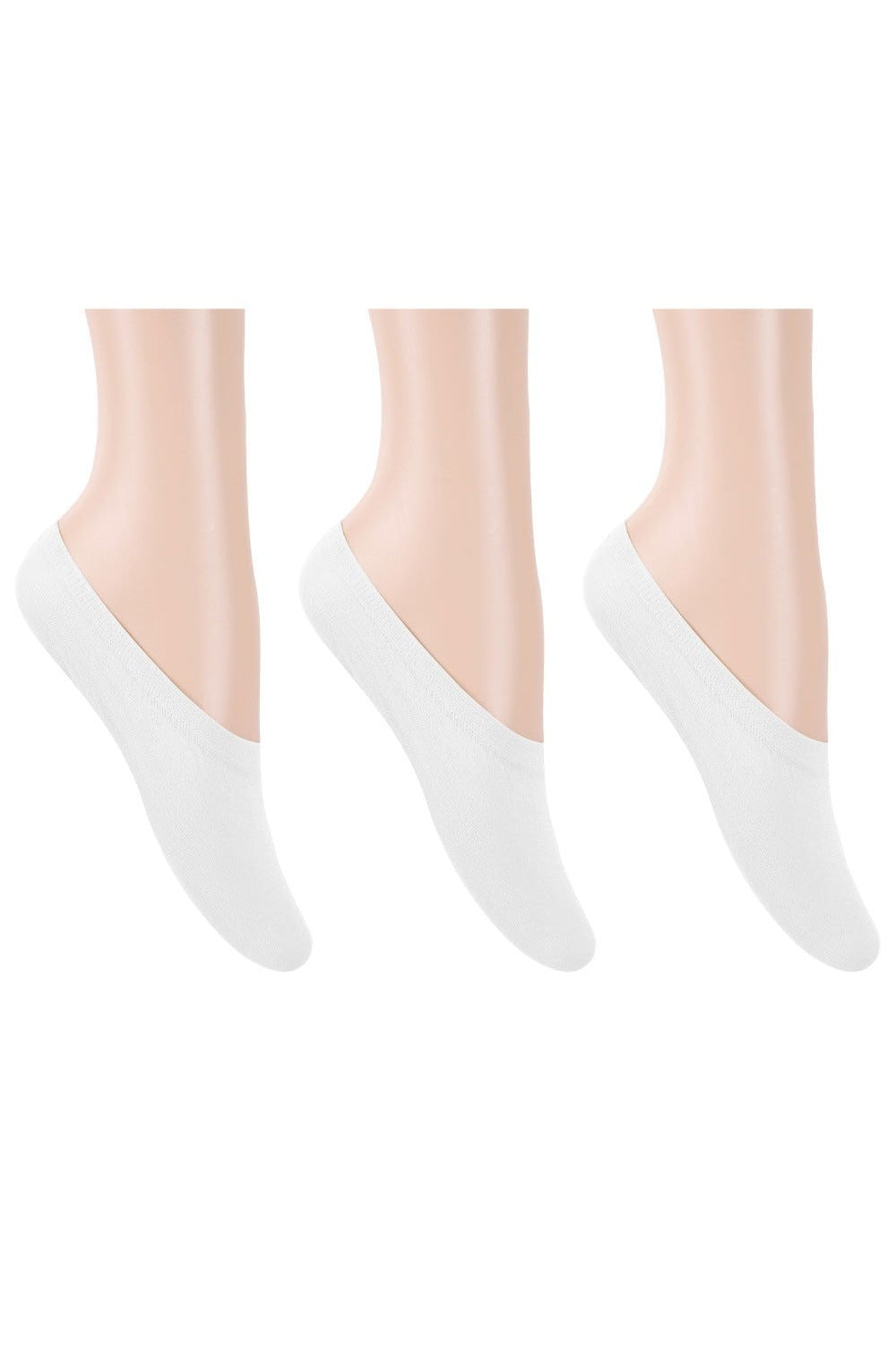 White socks worn on a mannequin foot against a white background