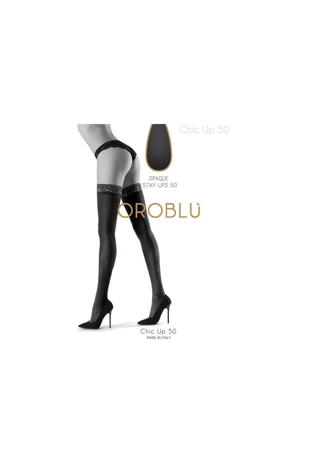 Black hold ups  with a visible brand logo on a white background