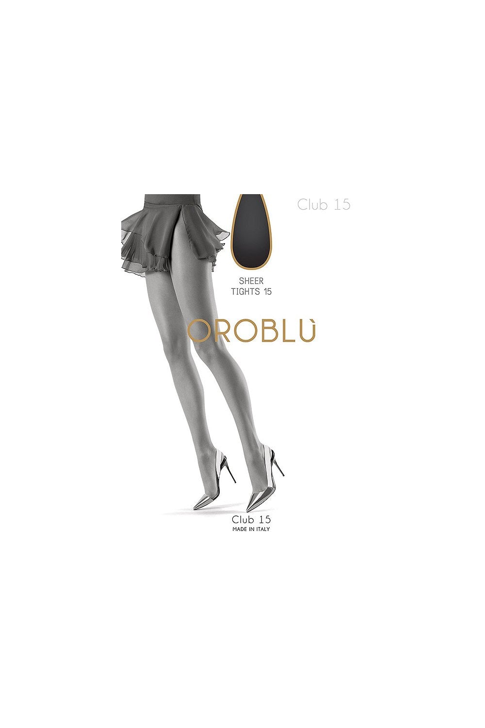 Tights with black shoes on a white background, featuring the brand 'Oroblu'.