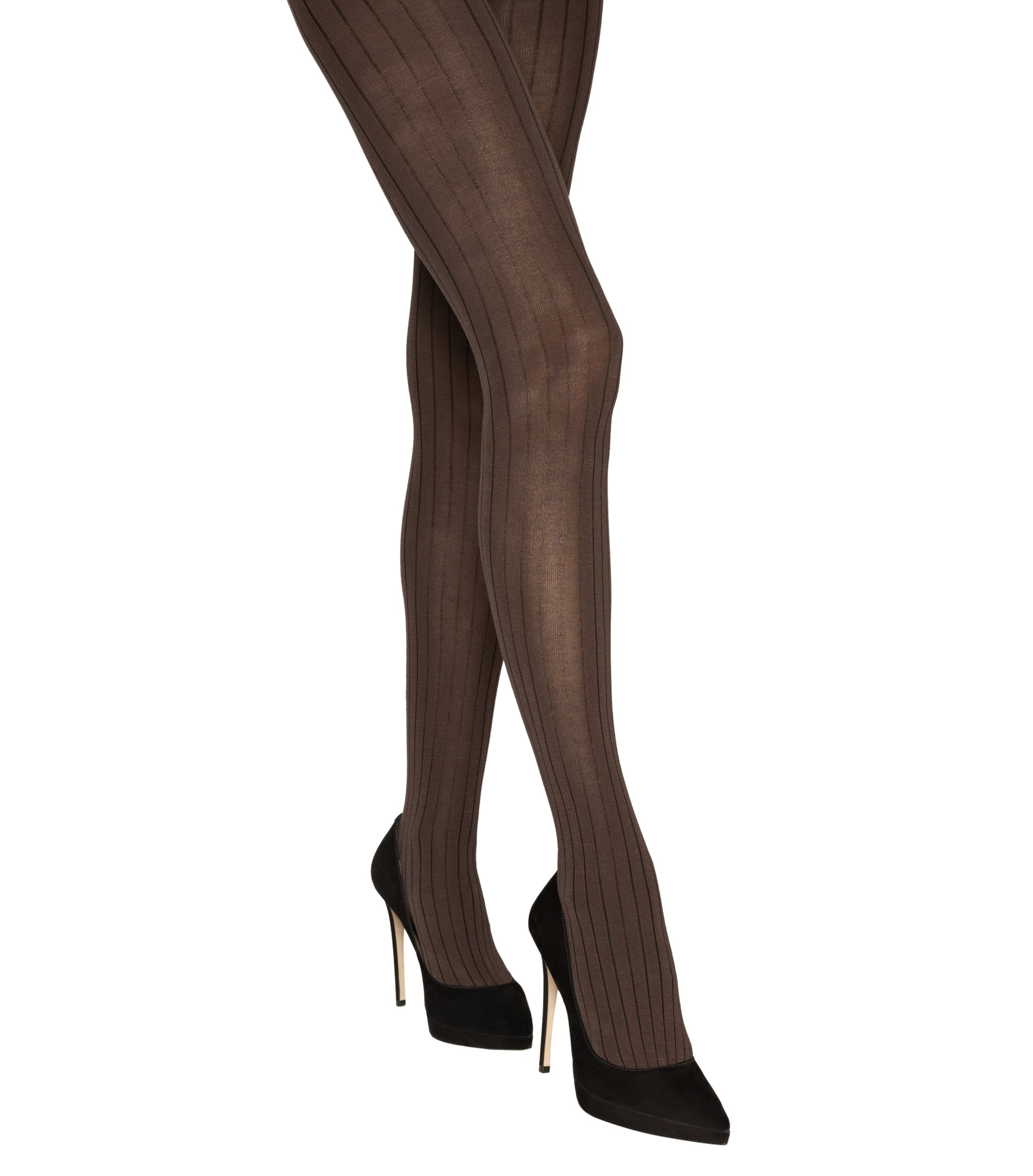 Chocolate  coloured cotton rib tights by Charnos CABU