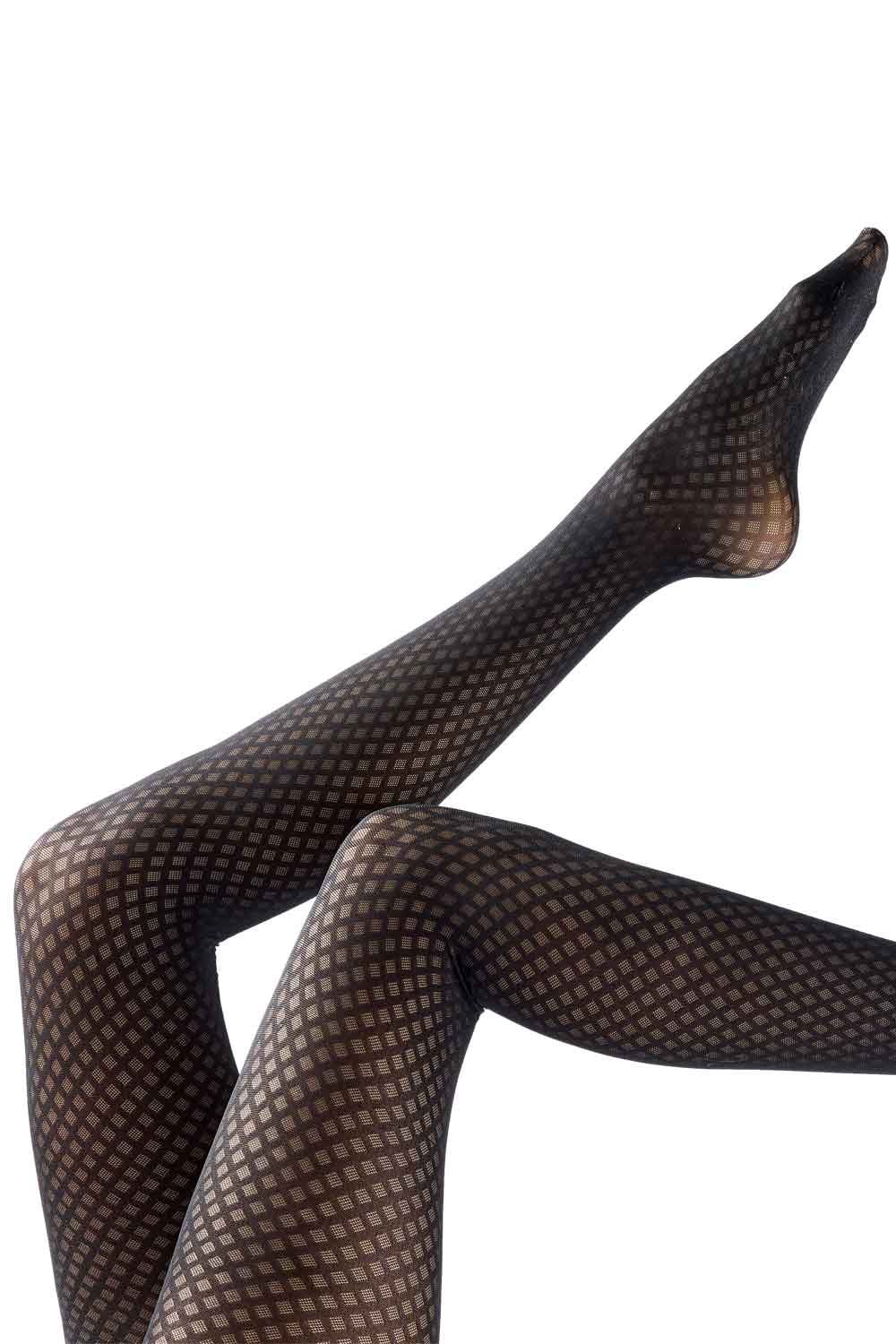 Black patterned tights on a white background