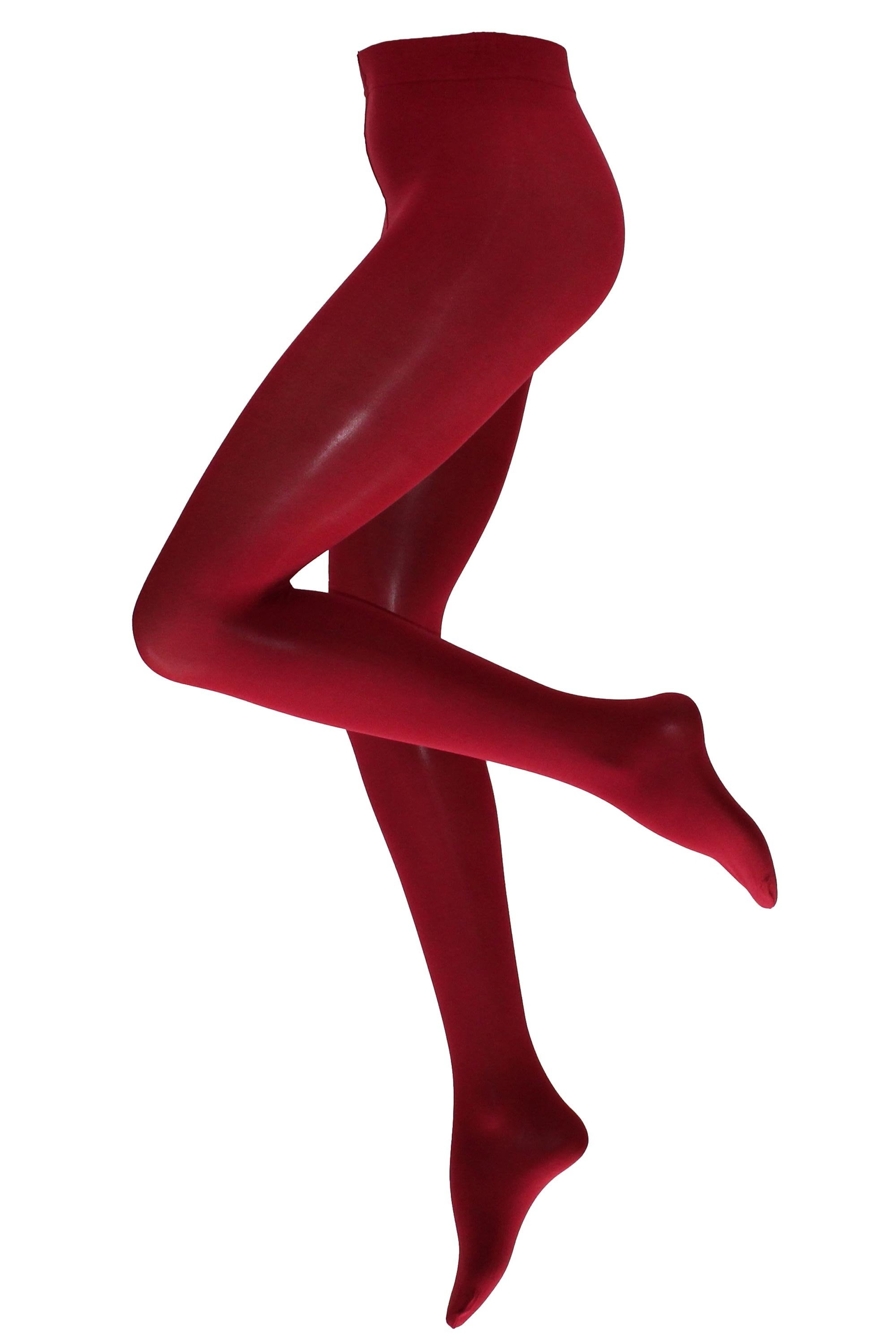Carmine coloured tights on a white background