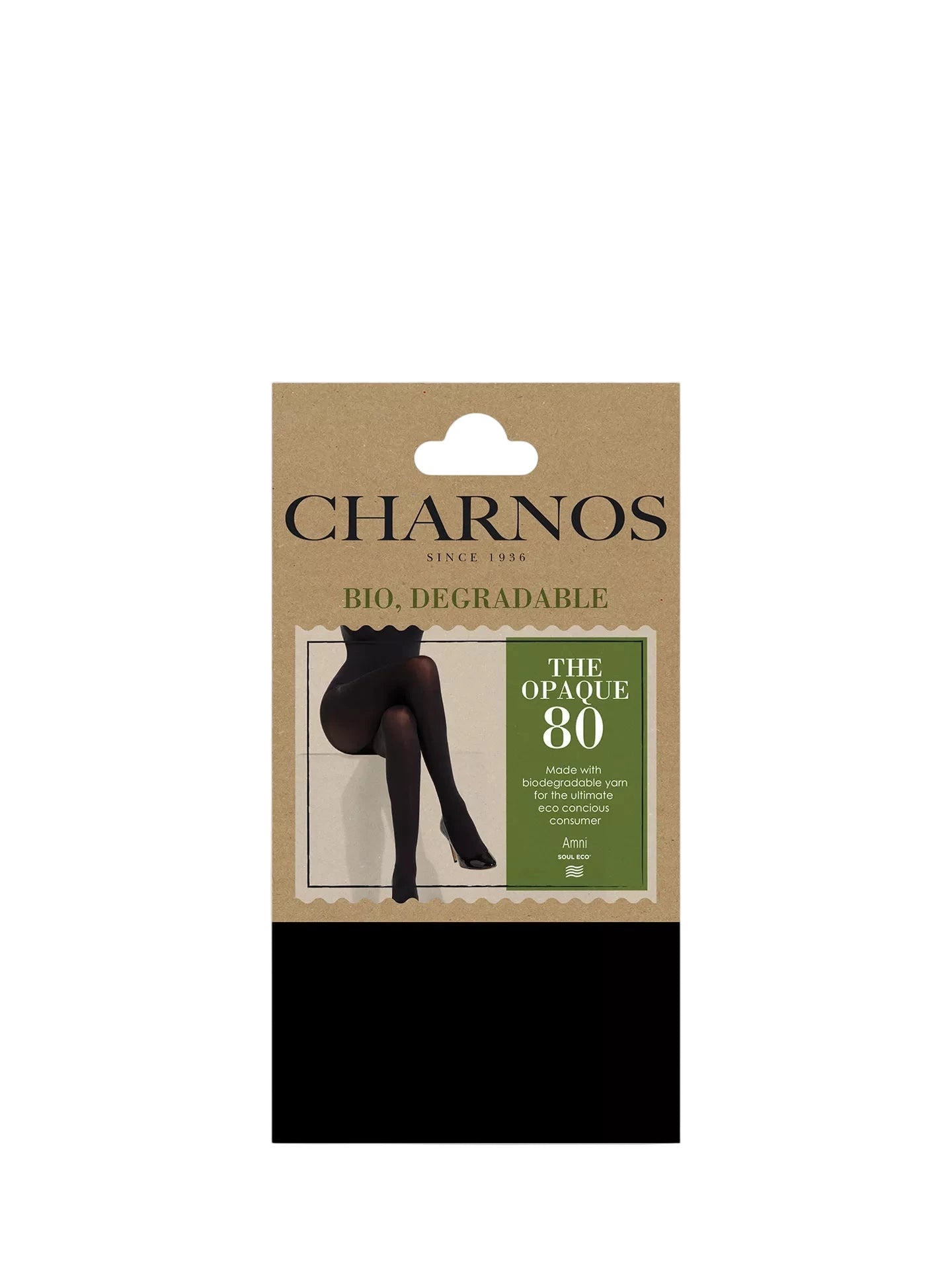 Charnos biodegradable opaque 80 tights packaging on a white background