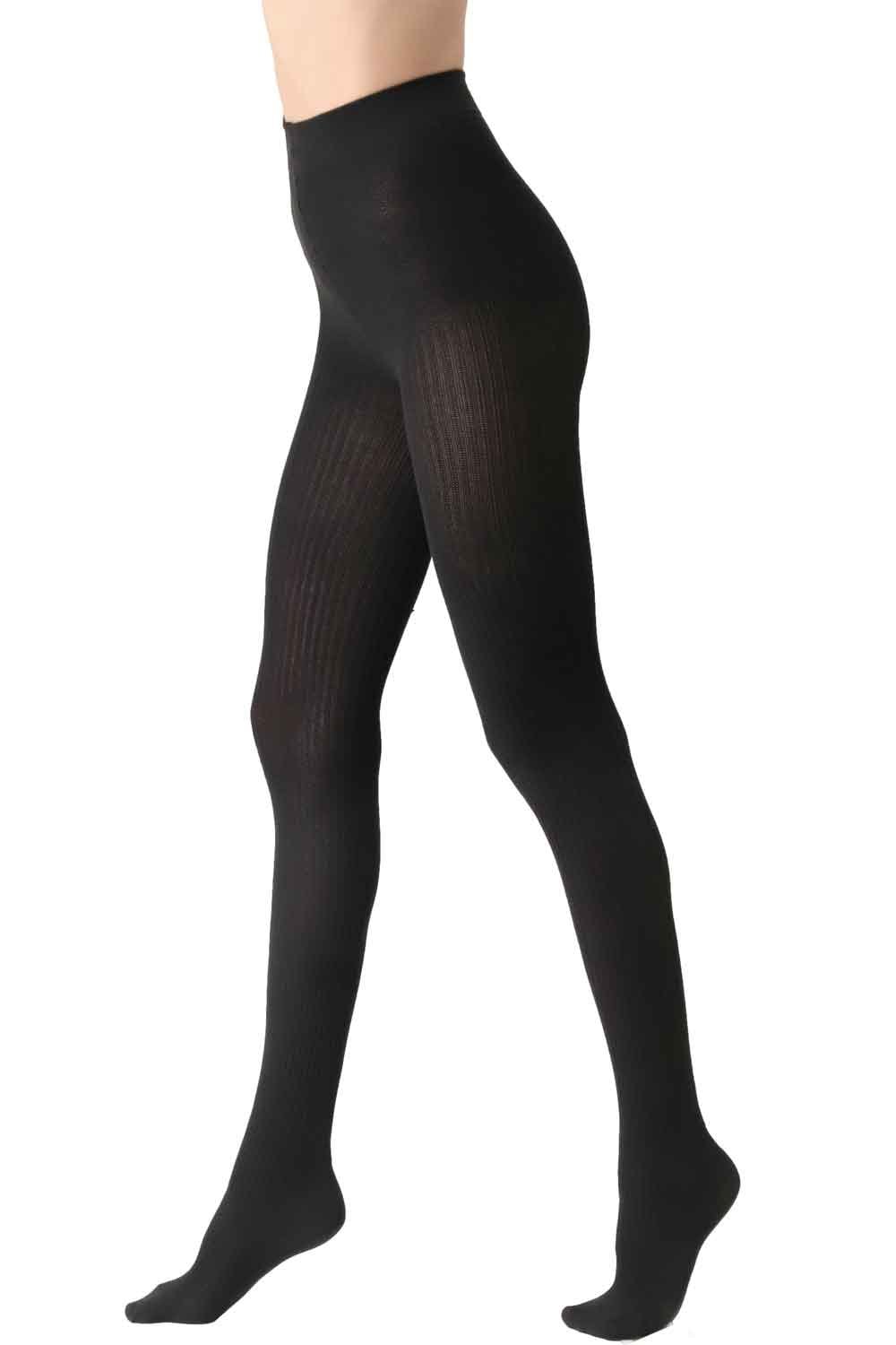 Black eco rib  tights worn by a person on a white background