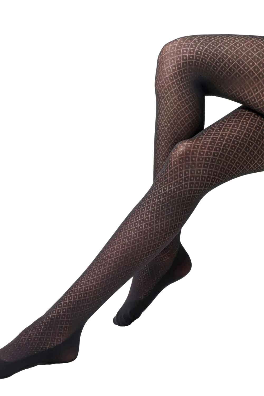 Eco patterned tights worn by a person on a white background