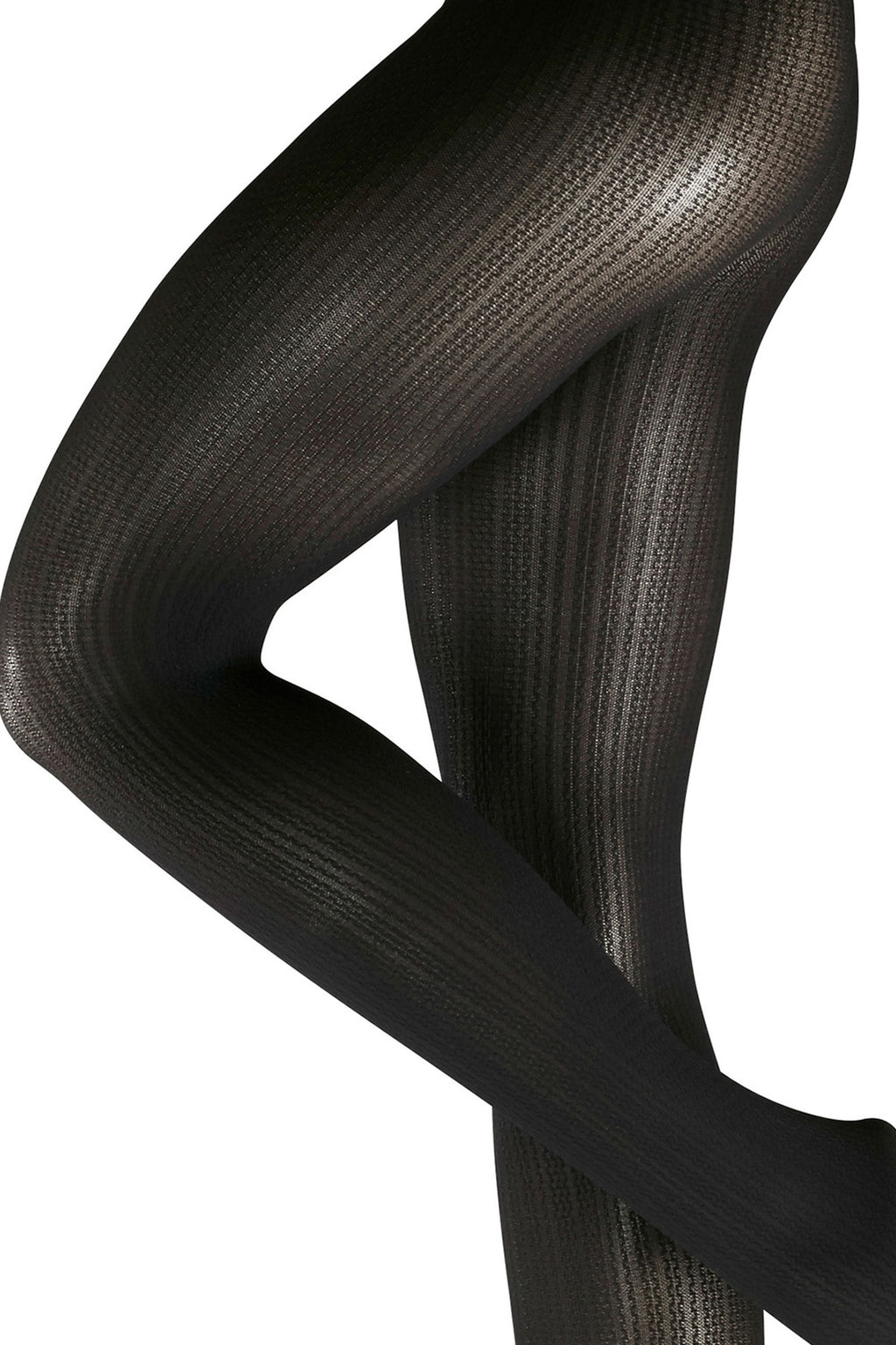 Black rib design  tights with a textured pattern on a white background