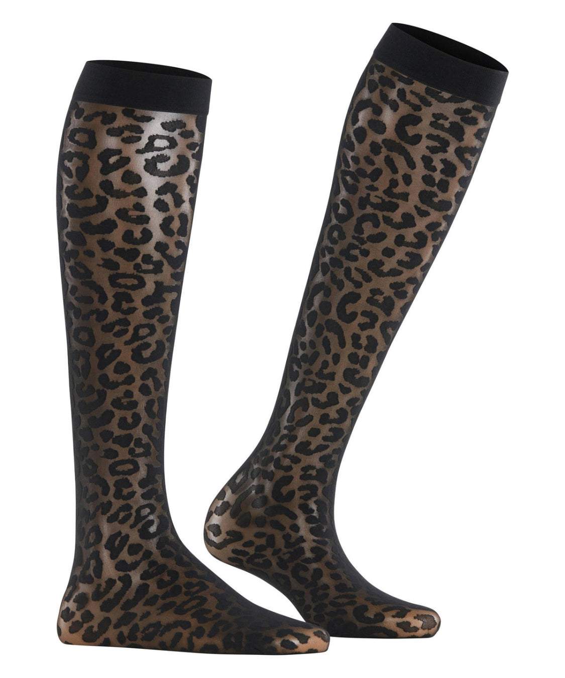 Knee-high socks with leopard print pattern on a white background