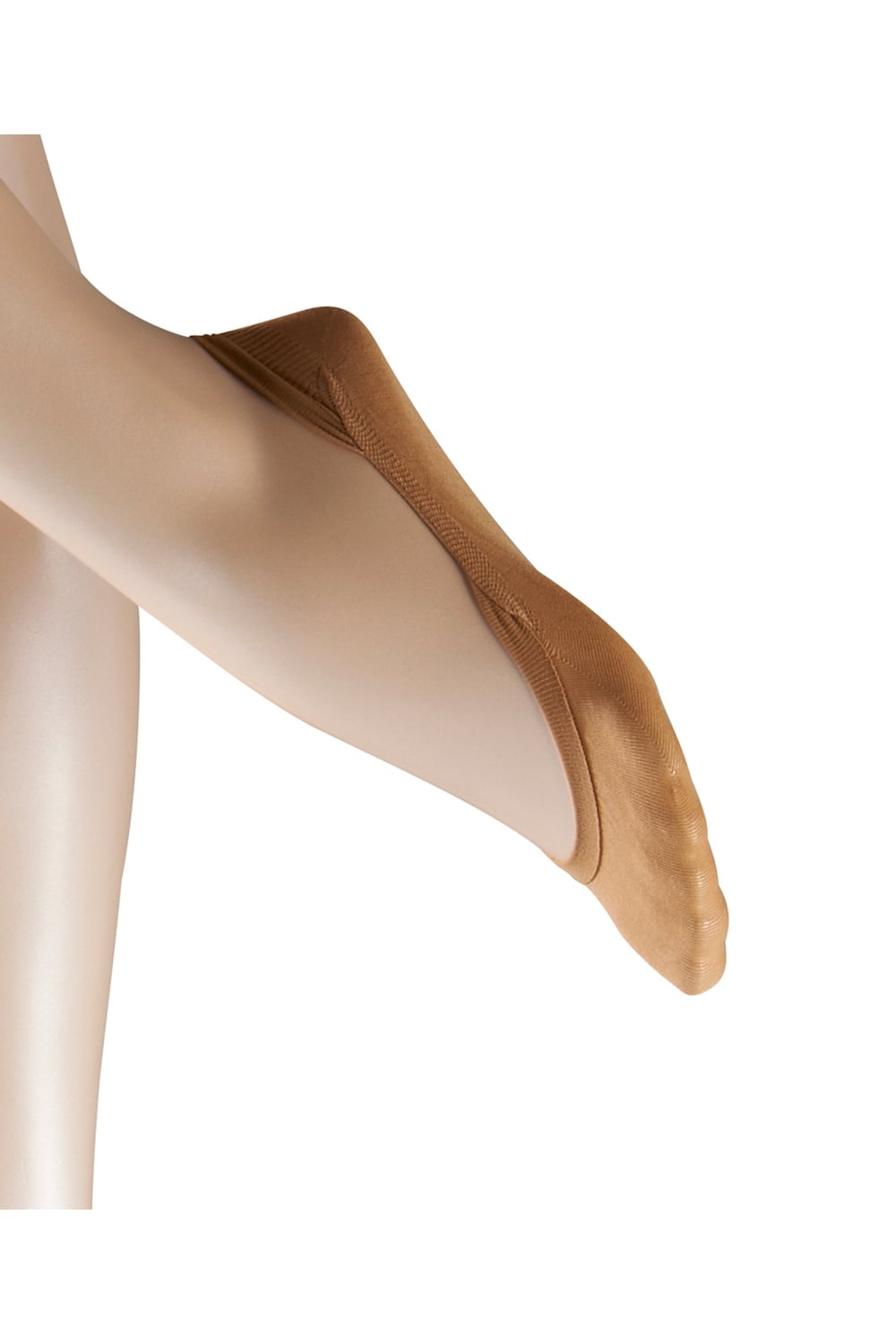 Powder coloured footlet on a mannequin foot with a white background