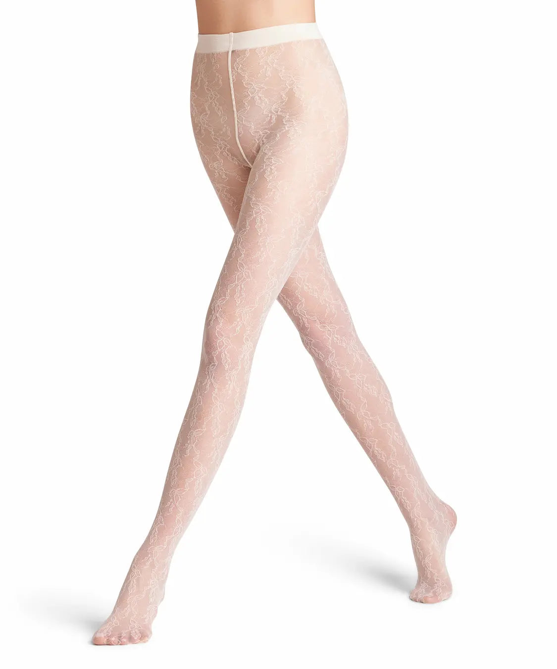 Beige tights worn by a person on a white background
