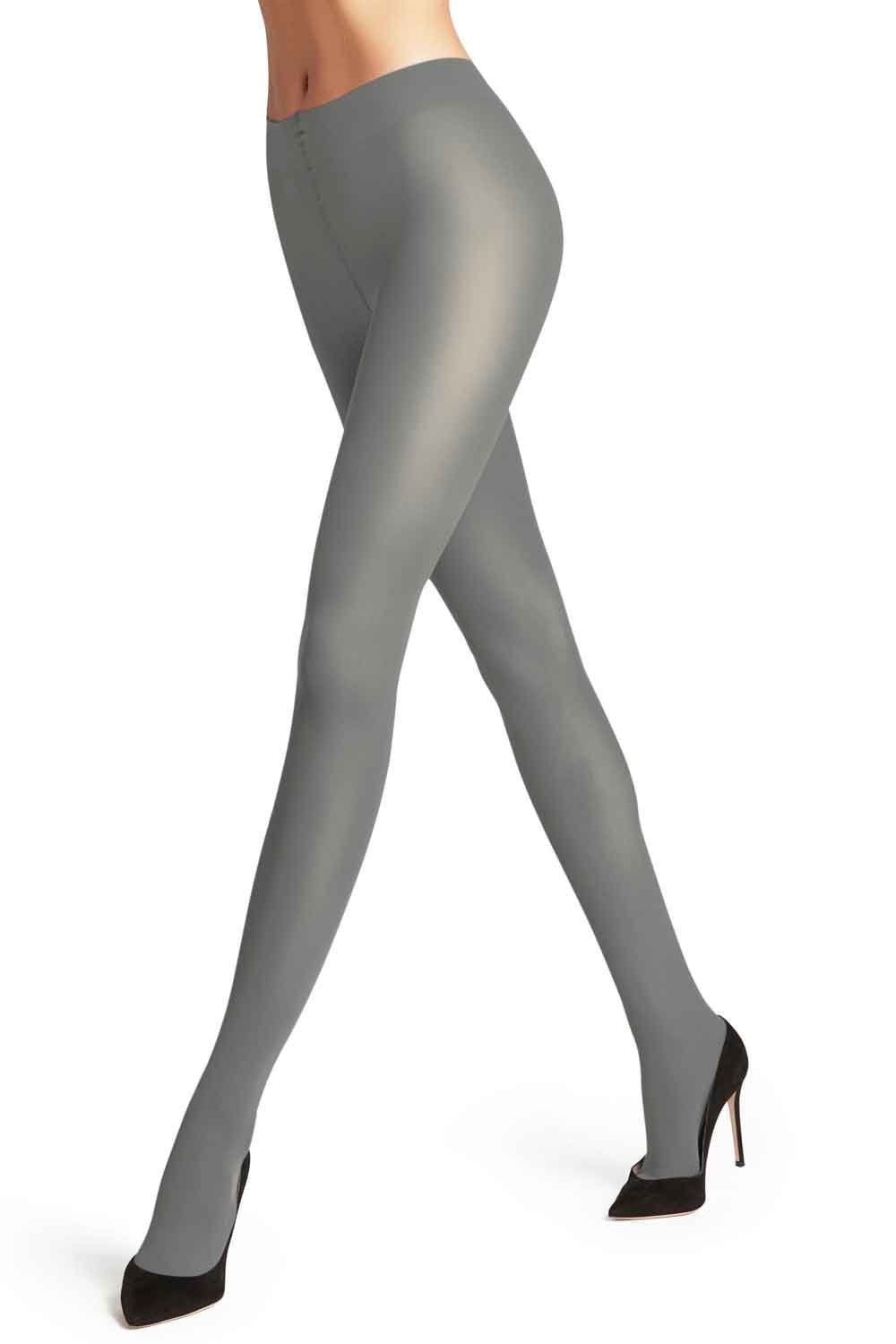 Grey falke opaque tights worn by a person on a white background