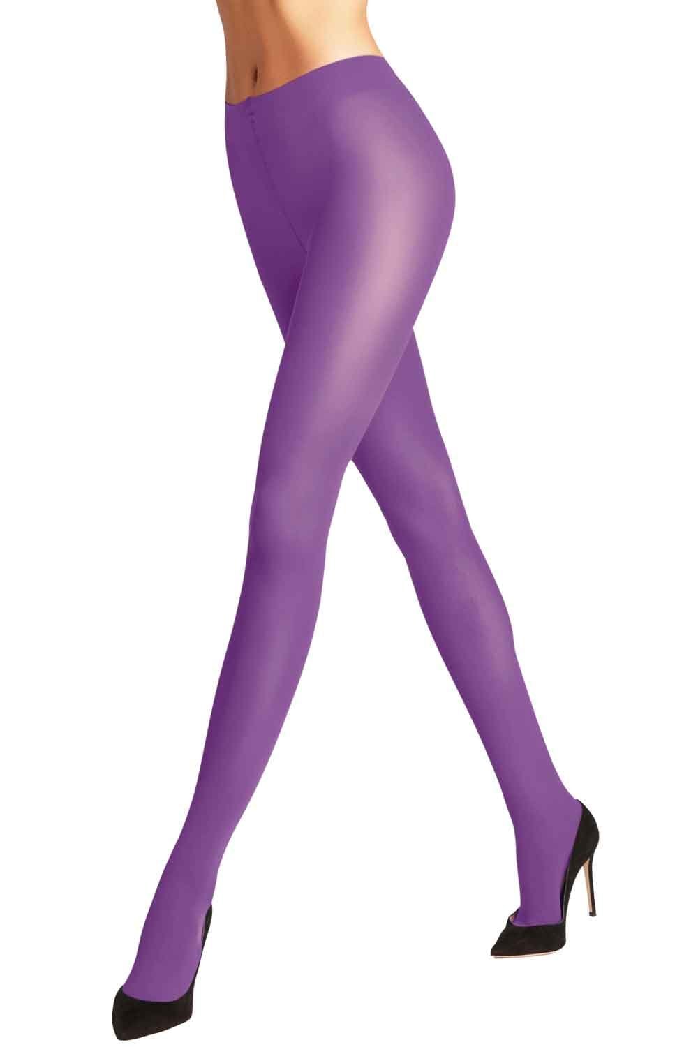 Falke Bright Purple tights worn by a person on a white background